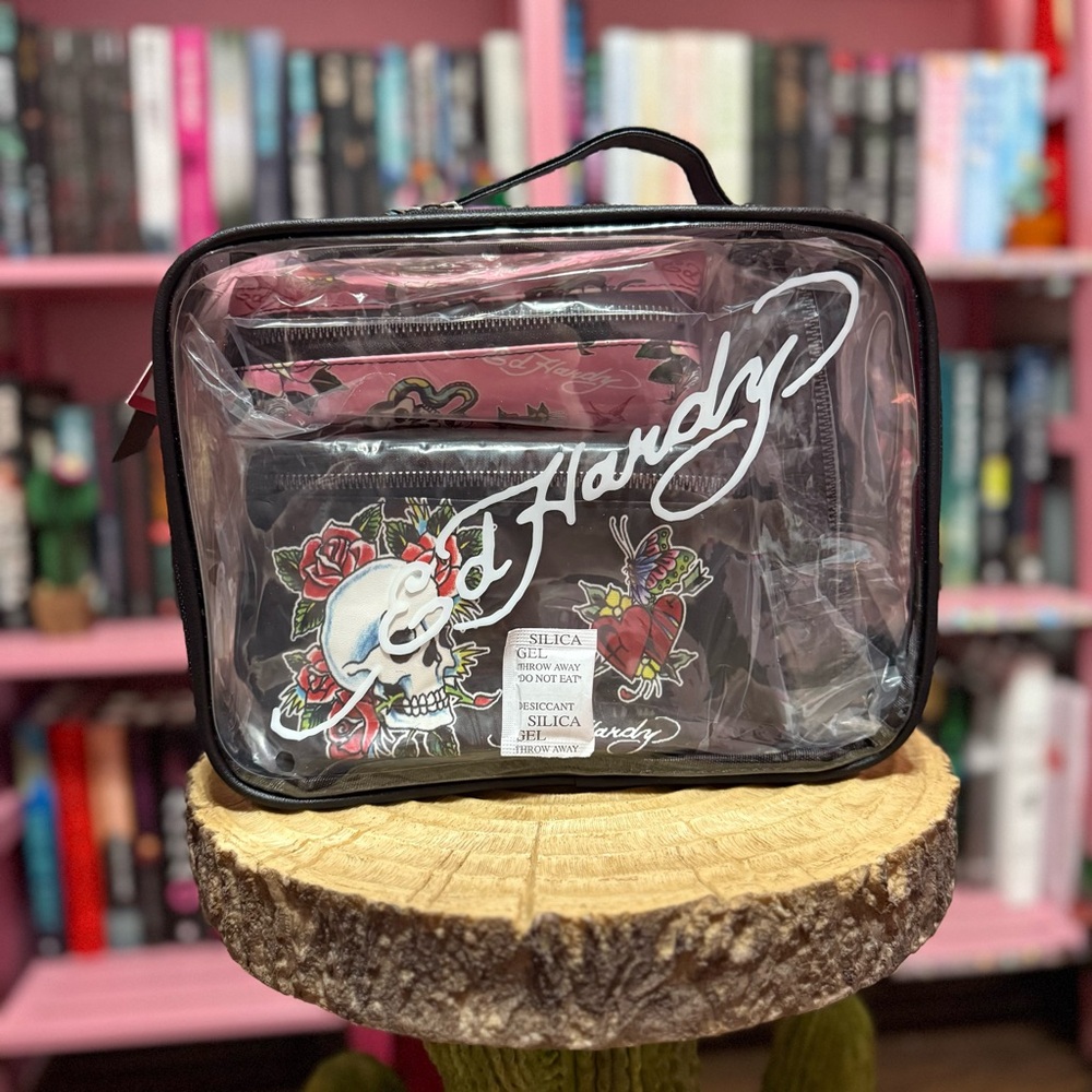 Ed Hardy Clear Cosmetic Bag with Black Trim